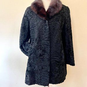 Vintage Fur Coat Curly Lamb with Mink Collar. Broadtail. Ashtrakhan. Swakara.